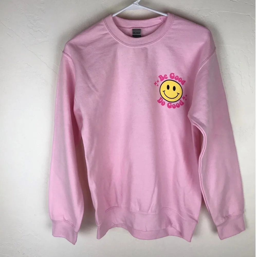 NEW Gildan Pink Be Good Do Good Boutique Crewneck Sweatshirt Cozy Loungewear